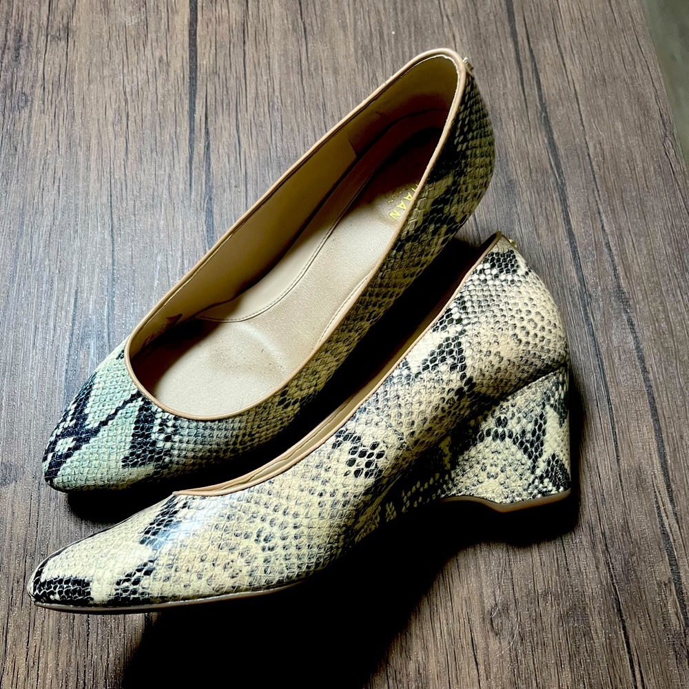 Cole Haan snakeskin wedge heels, size 9